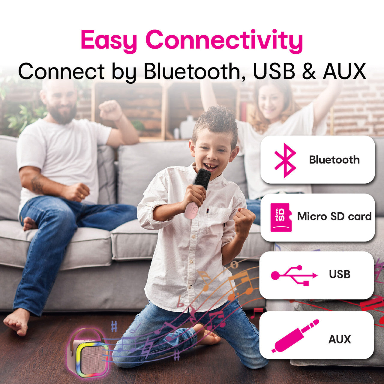 Laser Mini Karaoke Speaker with 2 Wireless Mics - Pink 3