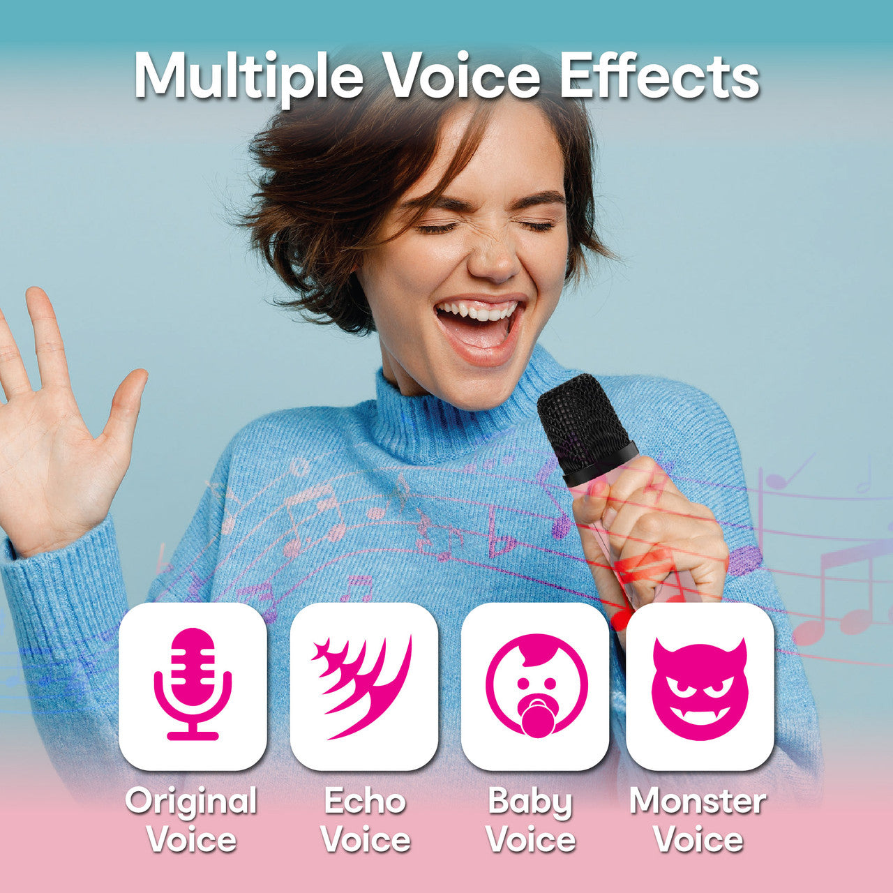 Laser Mini Karaoke Speaker with 2 Wireless Mics - Pink 4