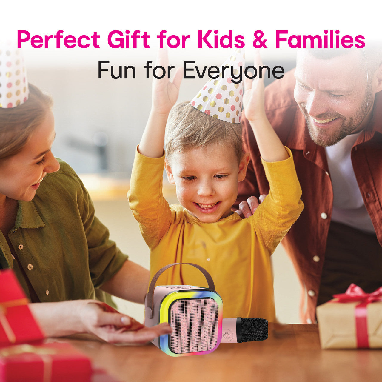 Laser Mini Karaoke Speaker with 2 Wireless Mics - Pink 6
