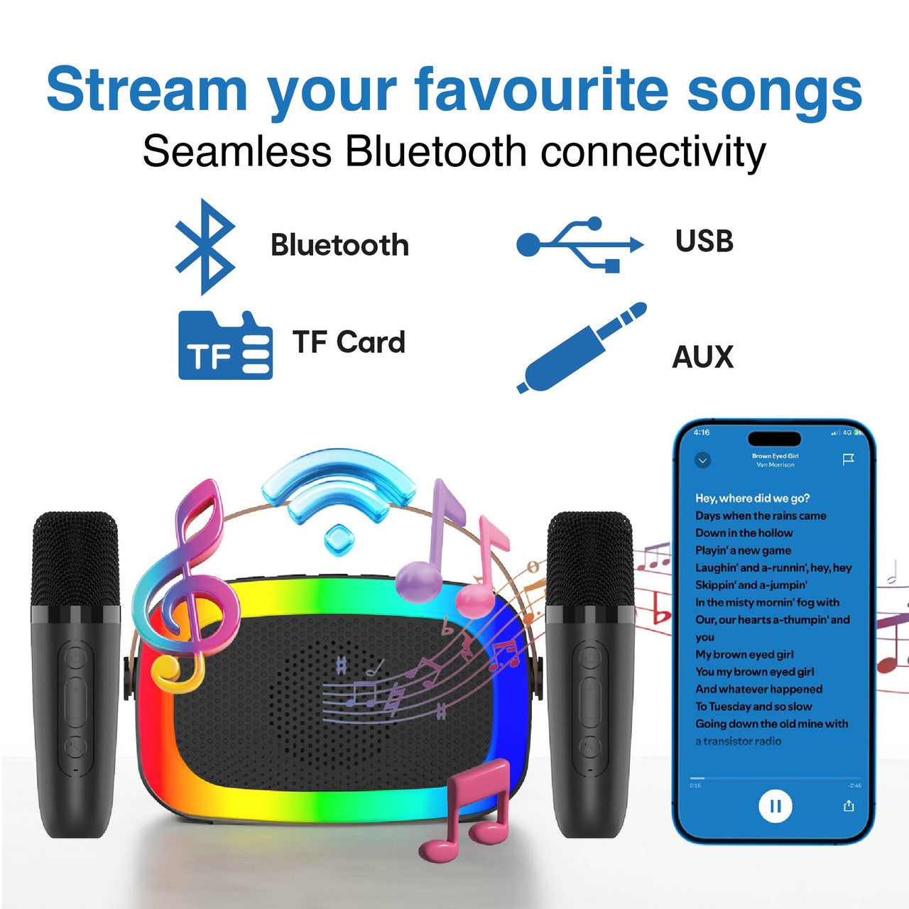 Laser Karaoke RGB Speaker with 2 Wireless Mics 3