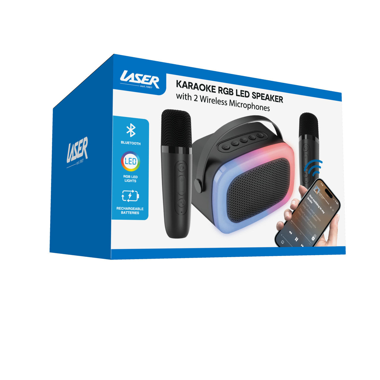 Laser Karaoke RGB Speaker with 2 Wireless Mics 8