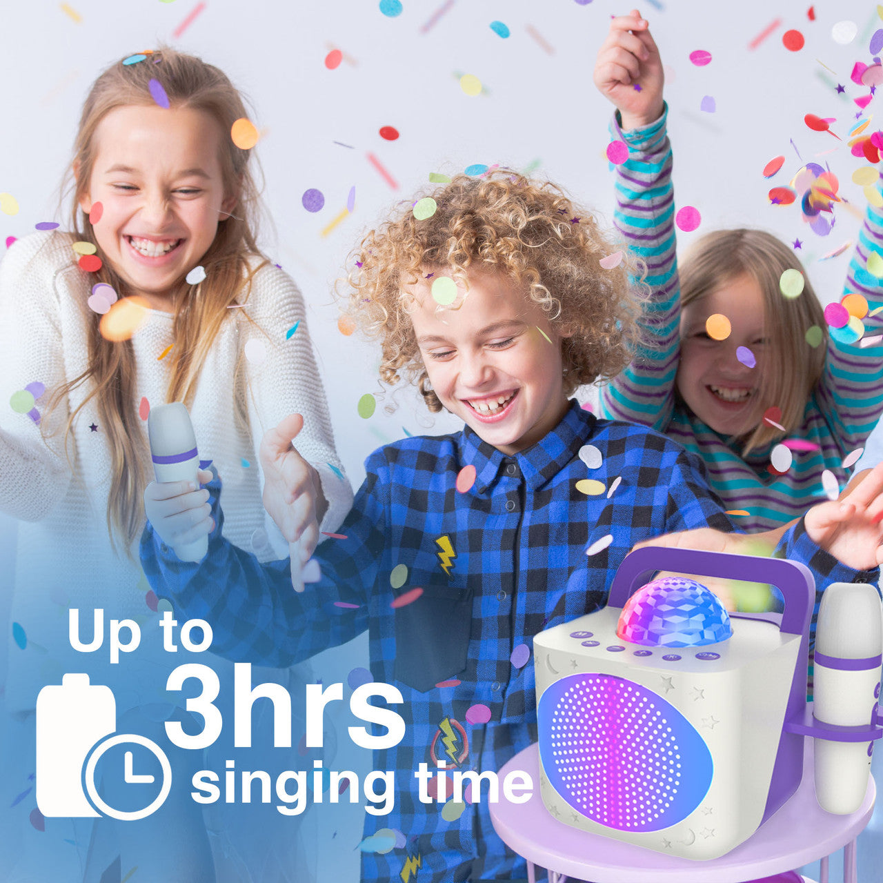 Laser Kids Disco Karaoke with Two Mics White 5