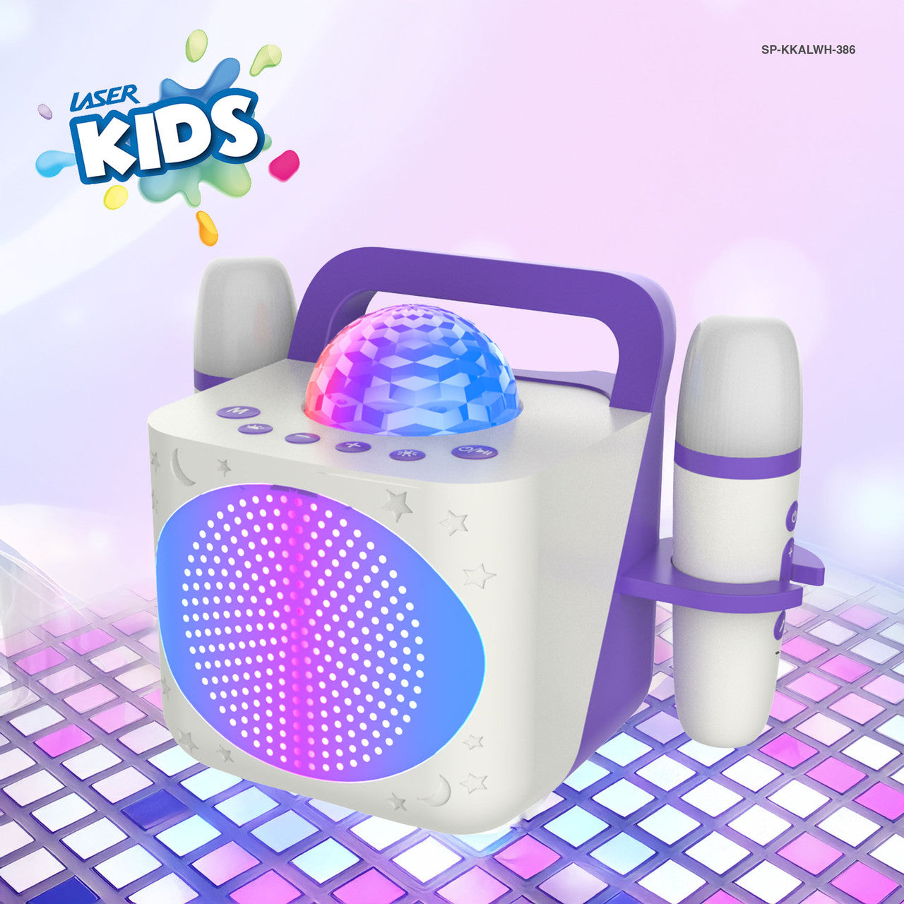 Laser Kids Disco Karaoke with Two Mics White 10