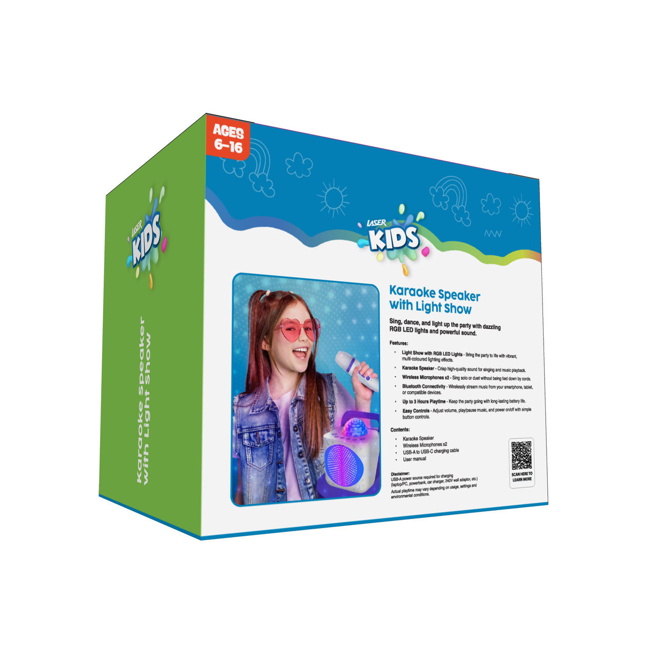 Laser Kids Disco Karaoke with Two Mics White 12