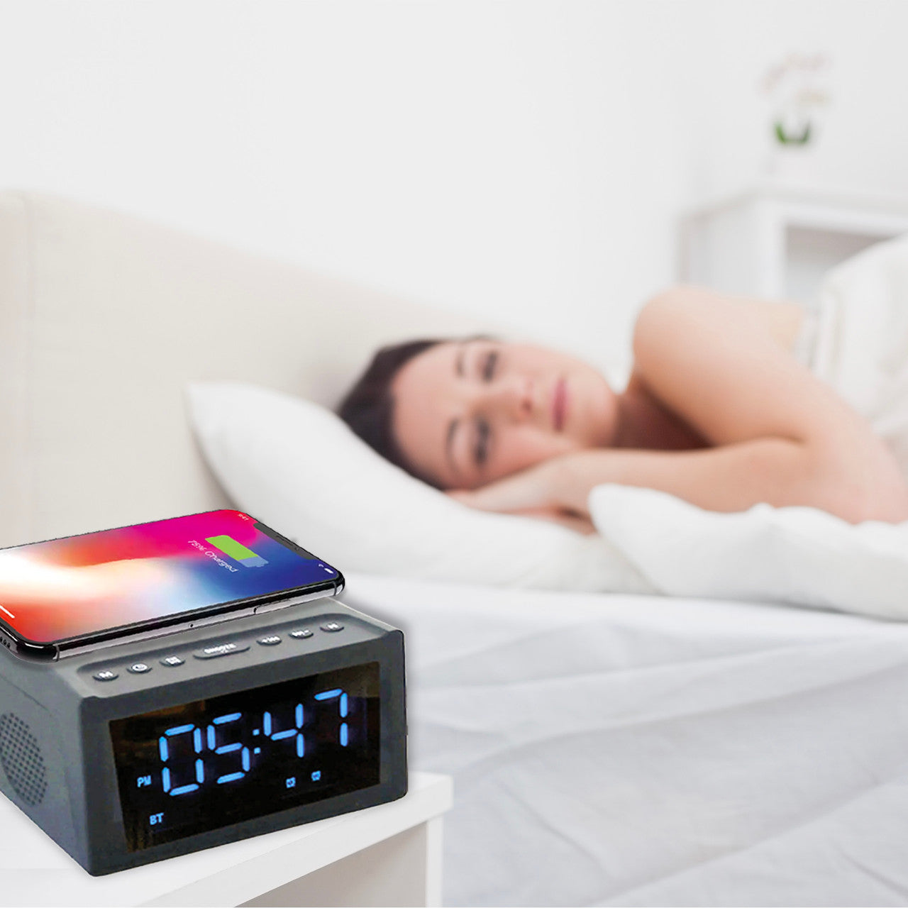 Laser Alarm Clock with Wireless Charging & Bluetooth