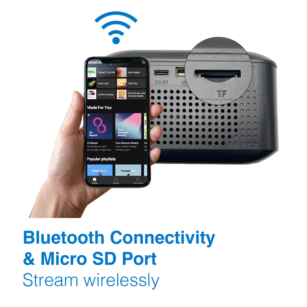 Laser Alarm Clock with Wireless Charging & Bluetooth 3