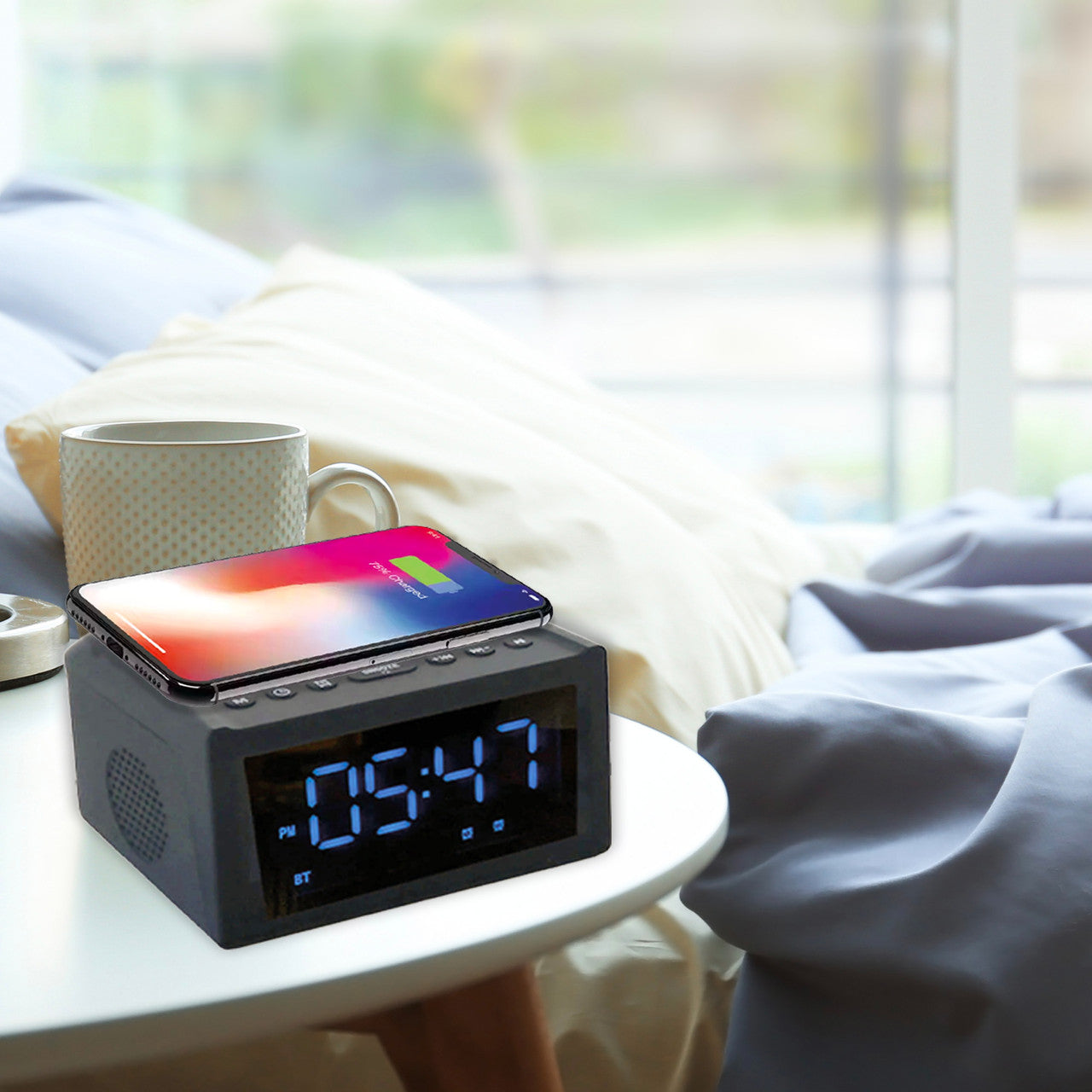Laser Alarm Clock with Wireless Charging & Bluetooth 4