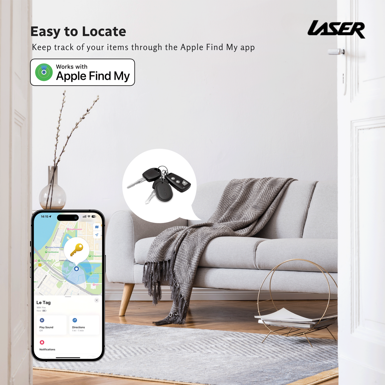 Laser Mini Smart Tag with Apple Find My Tracking Black 7