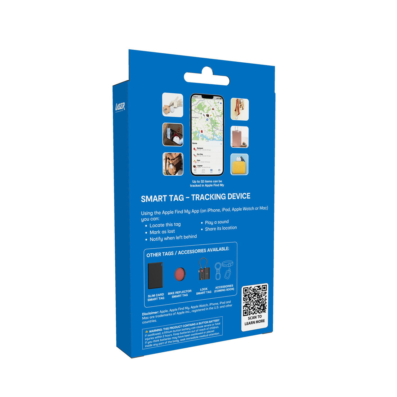 Laser Mini Smart Tag with Apple Find My Tracking White 15