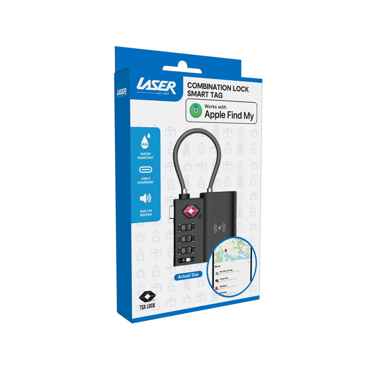 Laser TSA Lock Smart Tag with Rechargeable Battery Black 9