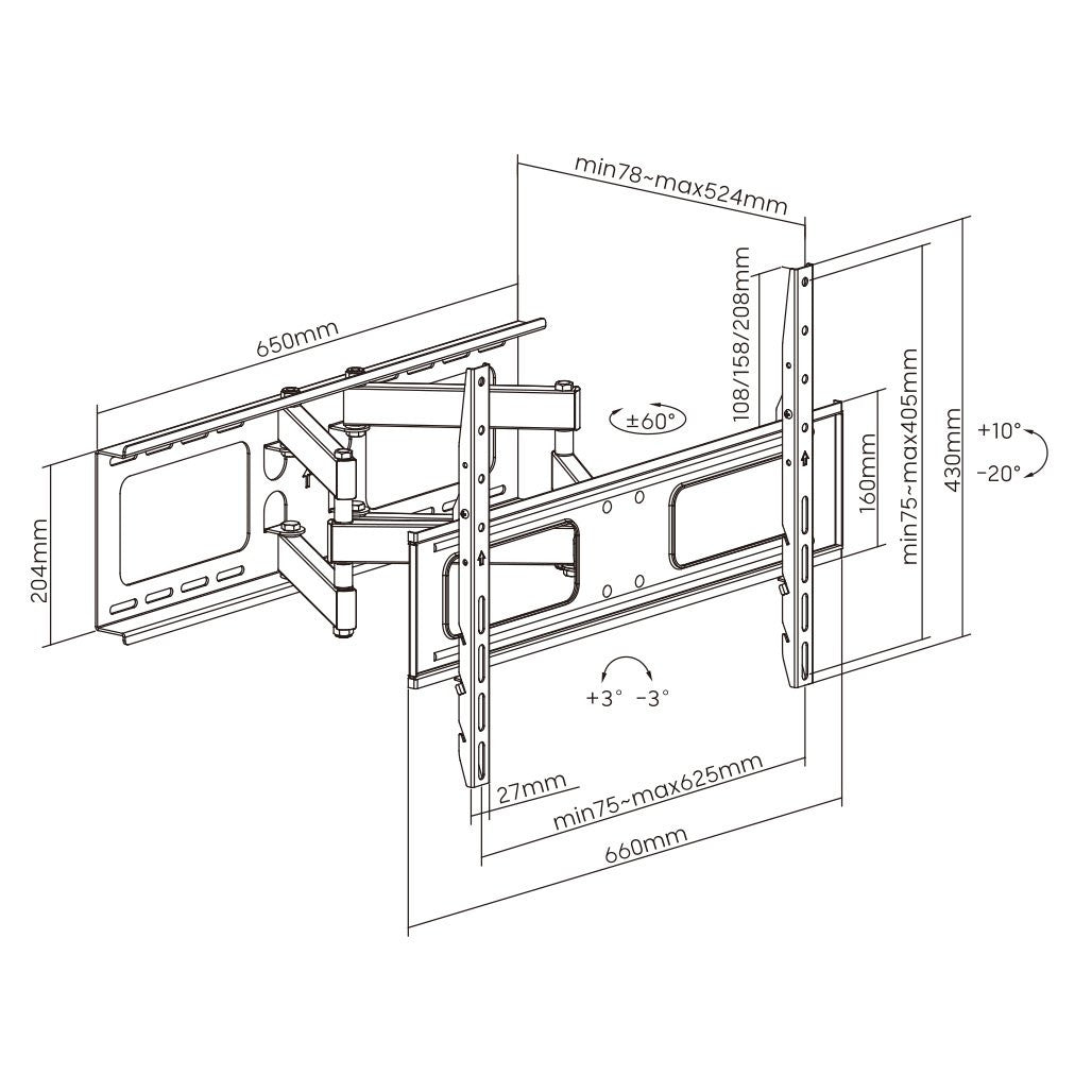 Large Full Motion TV Wall Mount 32 inches - 70 inches Panels 6