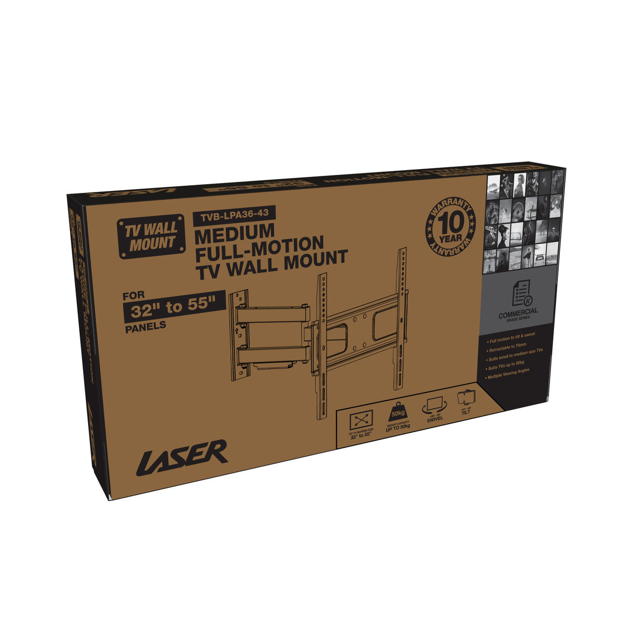 Laser Medium Full Motion TV Wall Mount for 32 inches -55 inches Panels 5