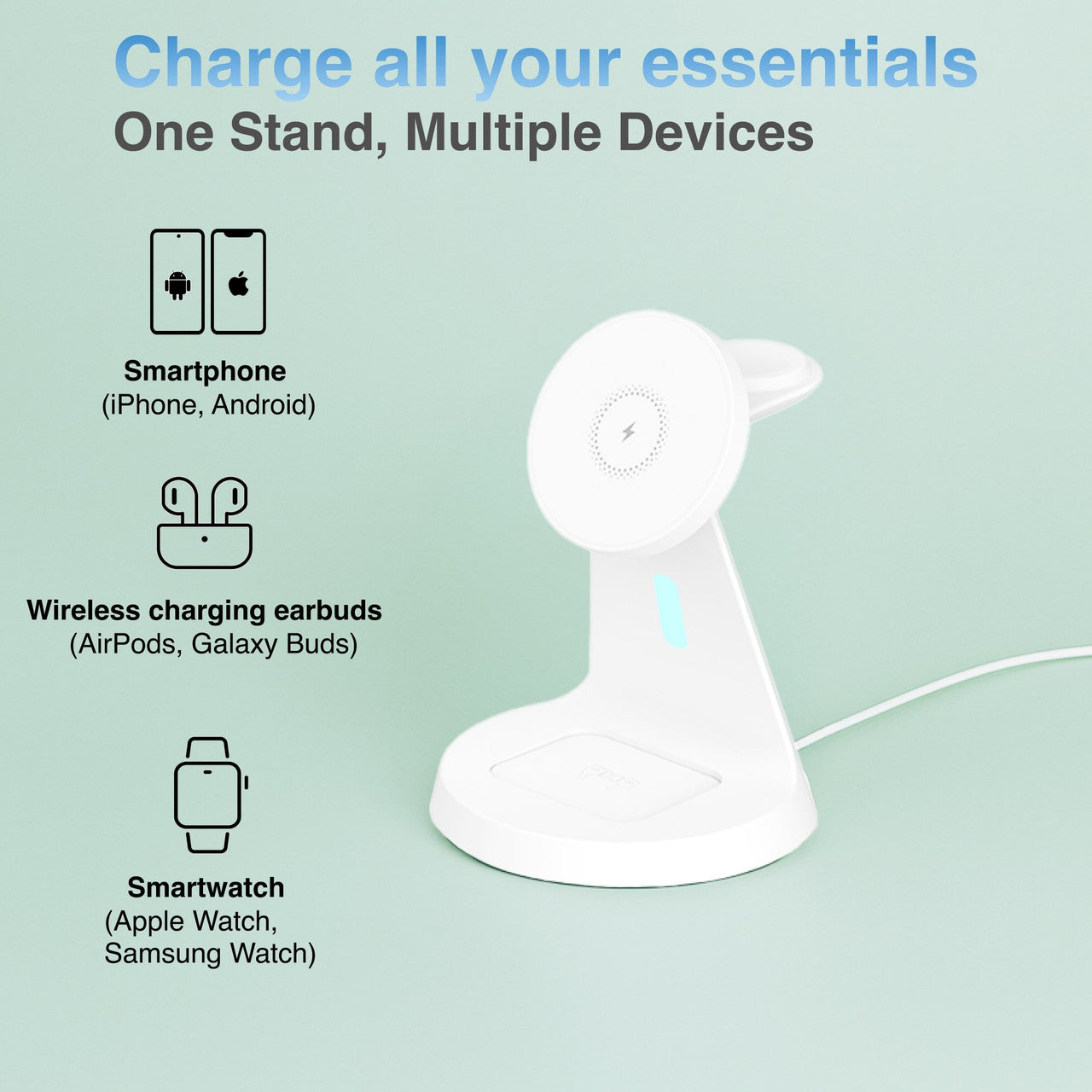 Laser 3 in 1 Wireless Charging Stand White 5