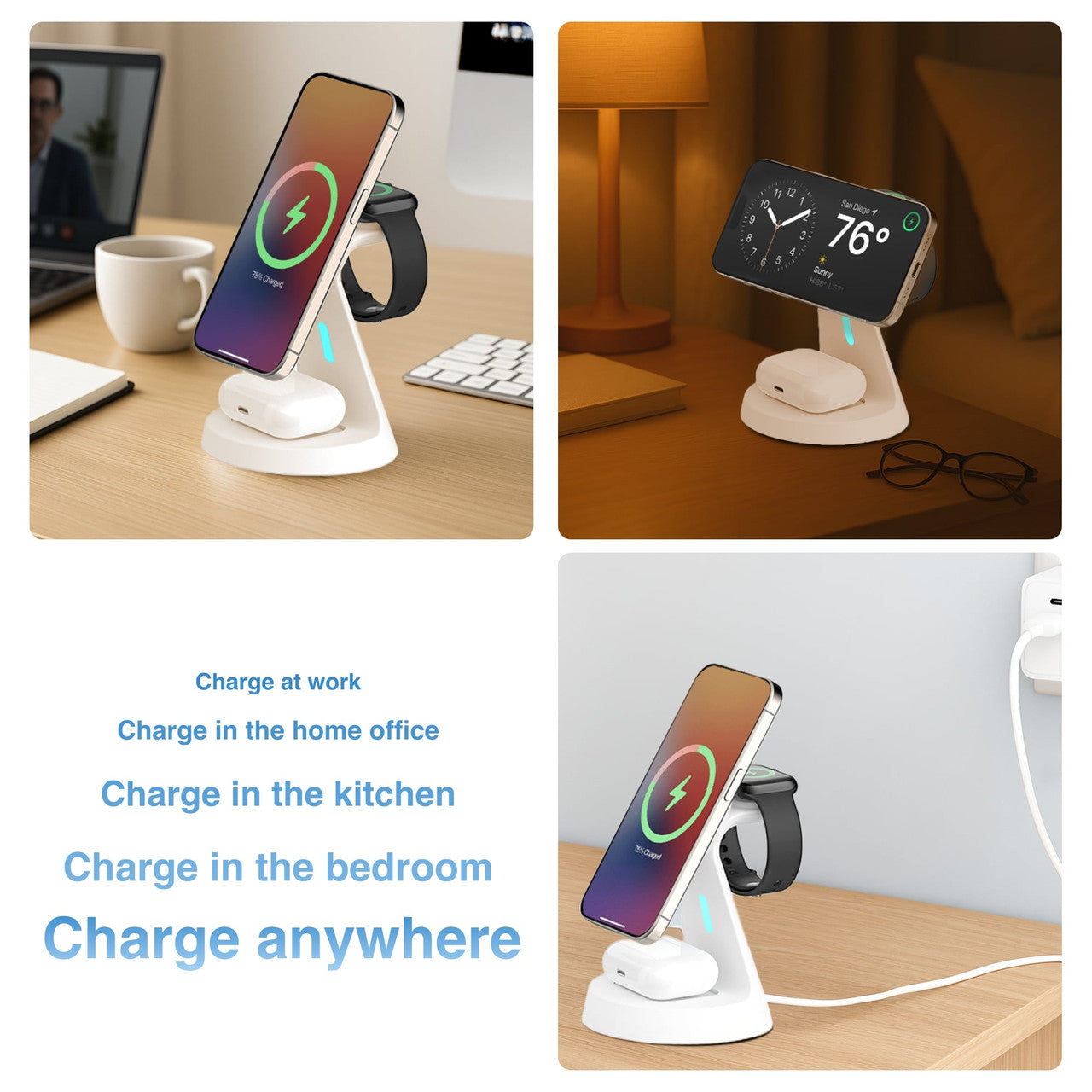 Laser 3 in 1 Wireless Charging Stand White 10