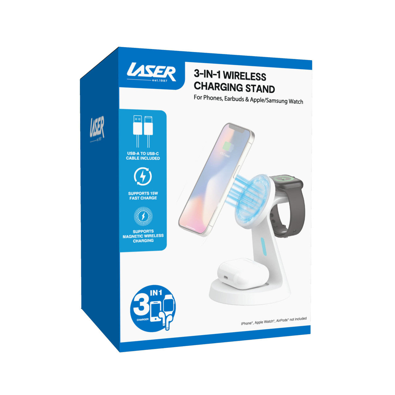 Laser 3 in 1 Wireless Charging Stand White 14