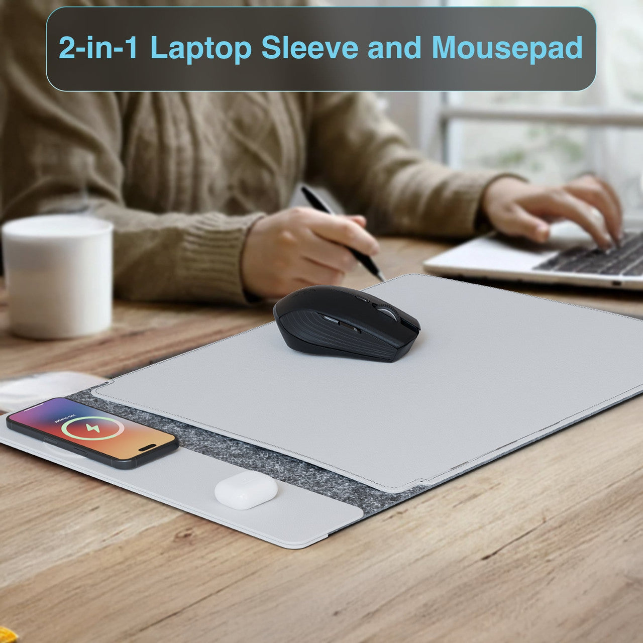 Laser Wireless Charging Laptop Sleeve Up to 16 Inch Grey 3