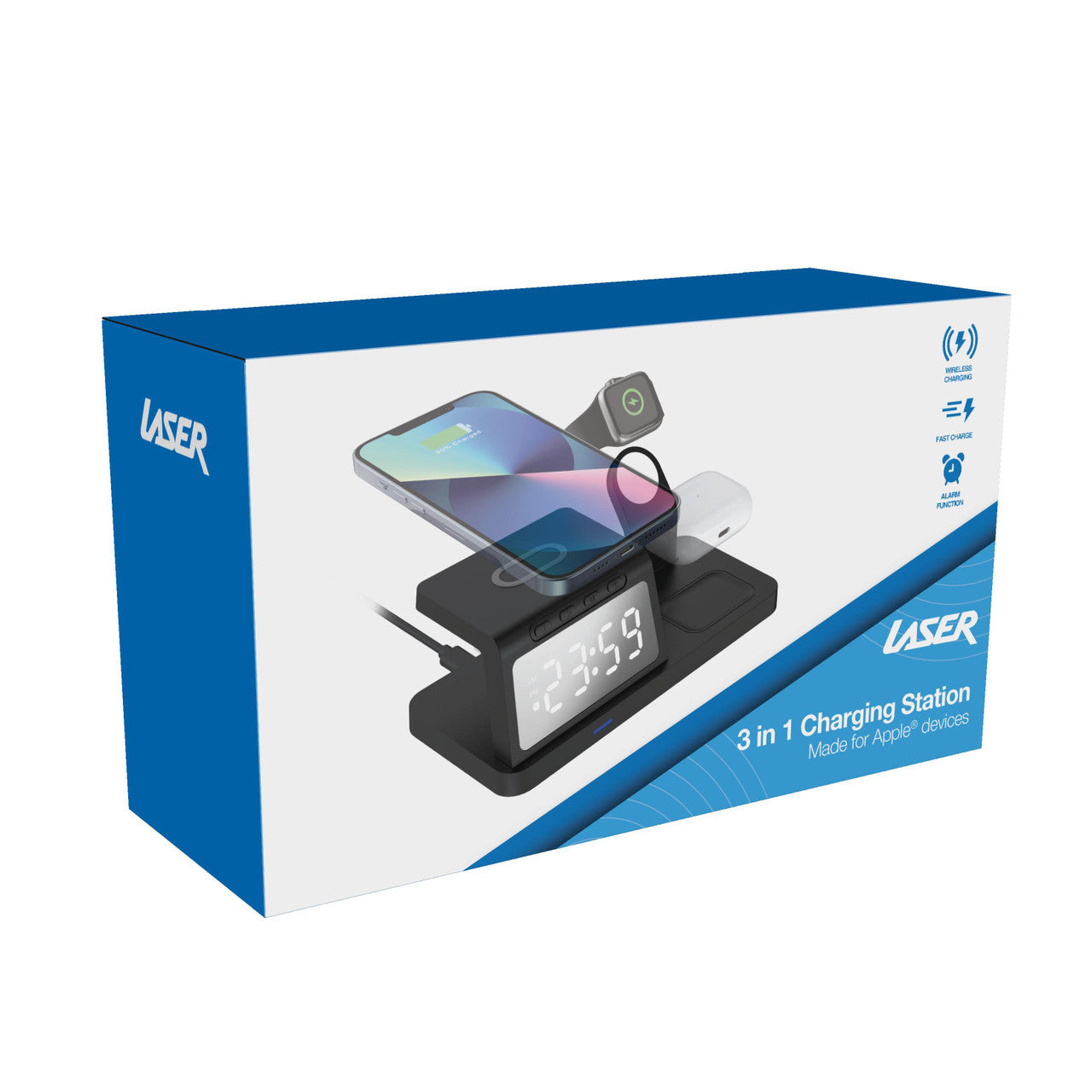 Laser 3-in-1 Wireless Charging Station with Alarm Clock - Black 6