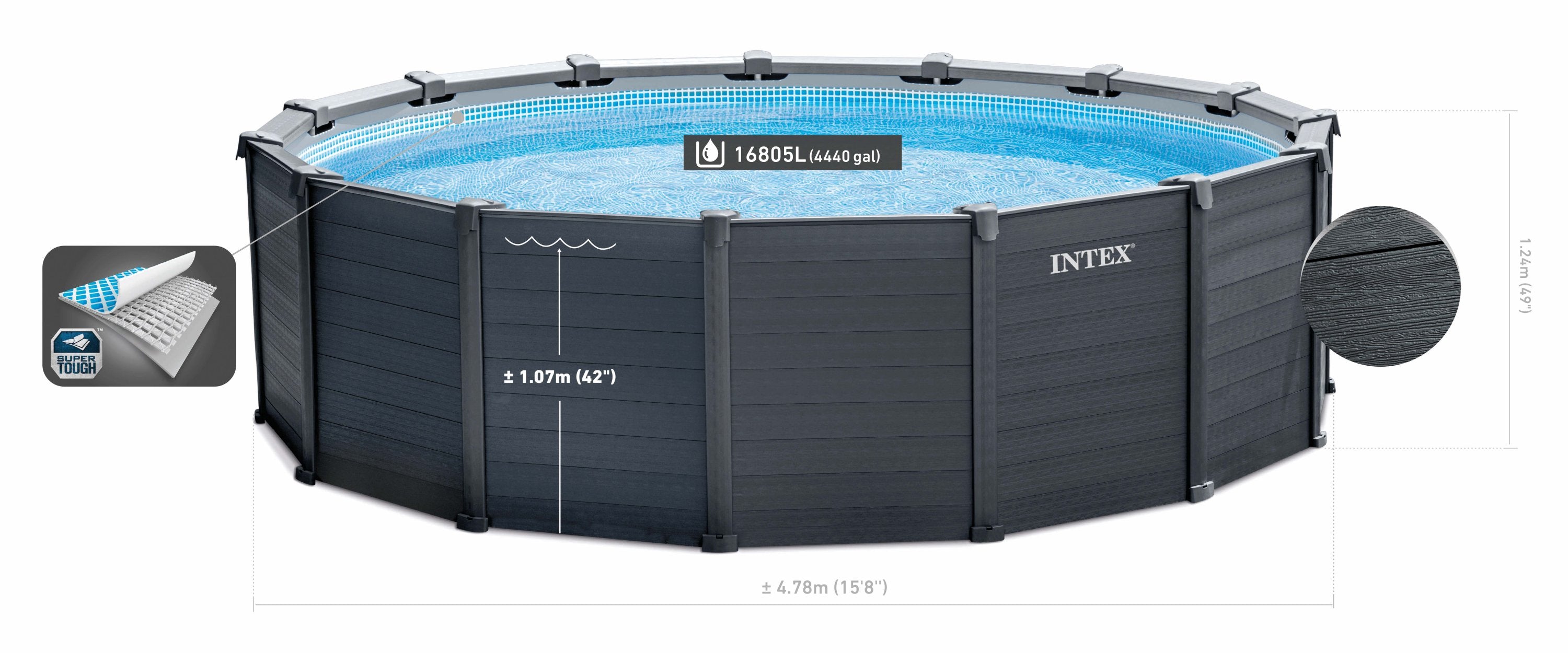 Intex Intex Graphite Grey Panel Pool 4.78 x 1.24M 26384 8