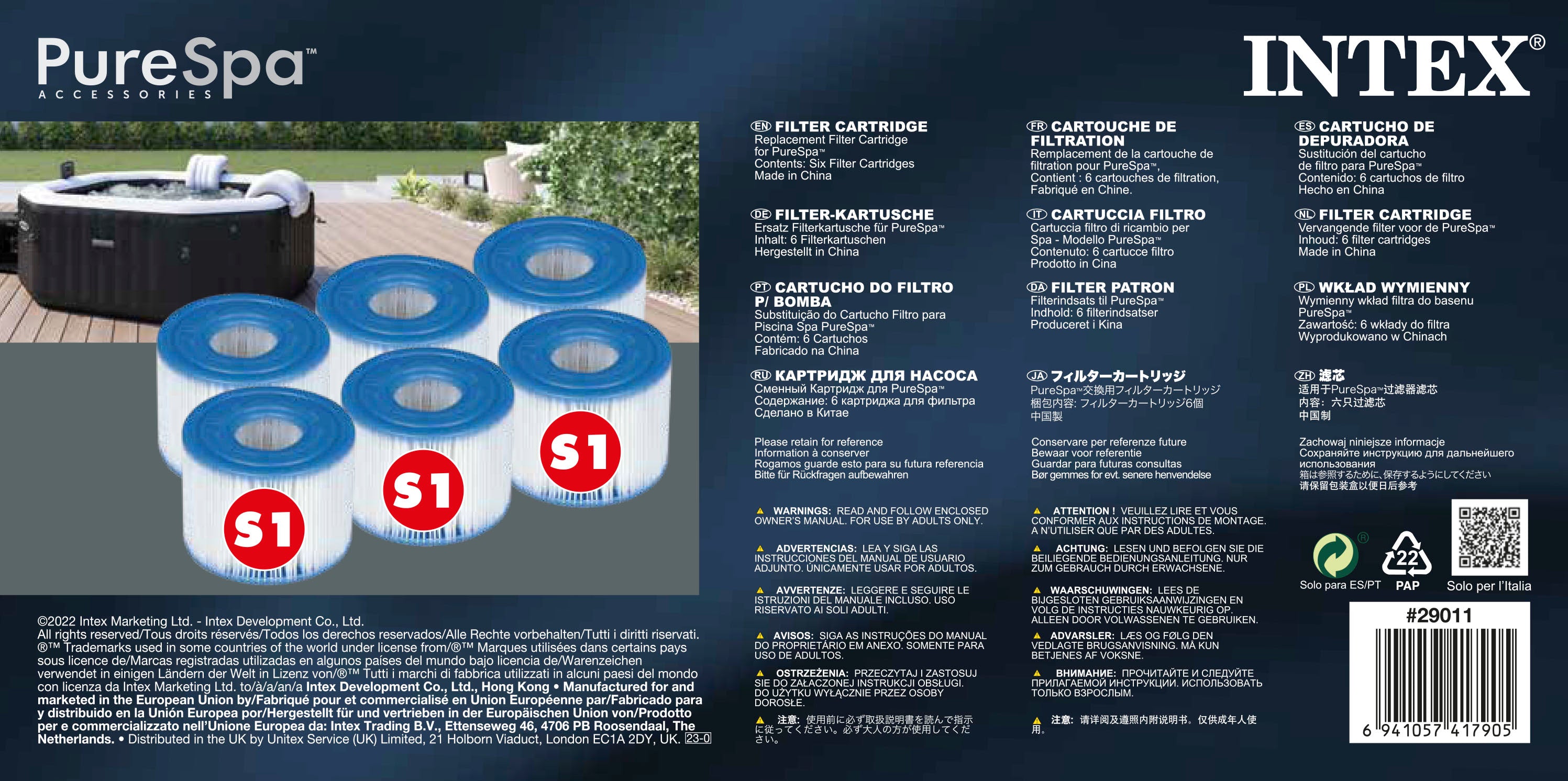 Intex Spa S1 Replacement Filter Cartridges 6 Pack 29011