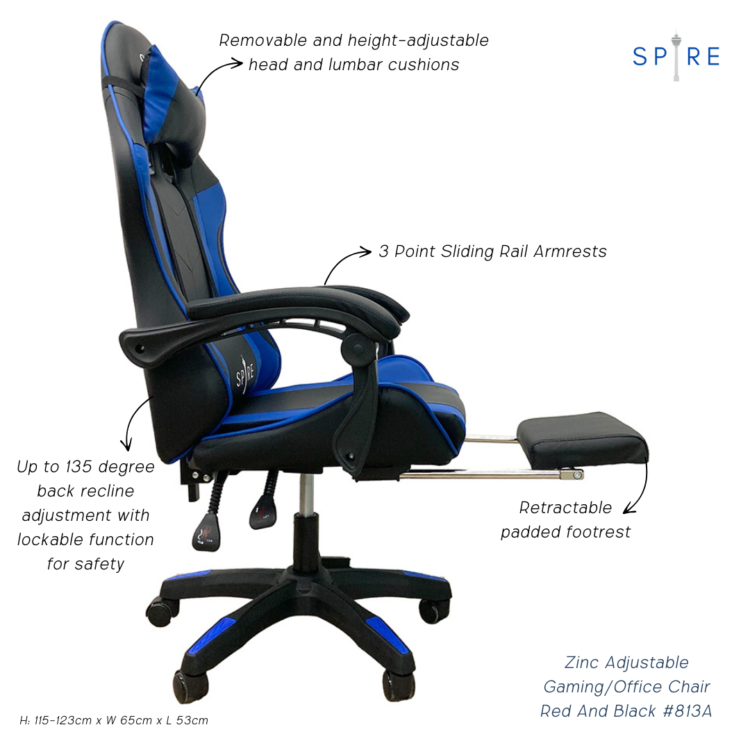 Spire Zinc Adjustable Gaming/Office Chair Blue And Black - 813F 5