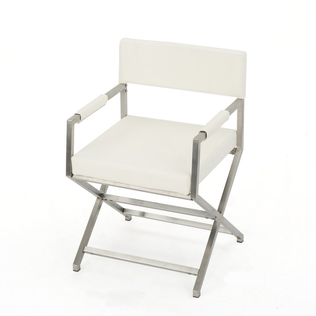Rocklin Steel & Bonded Leather Director chair Armchair in White 5