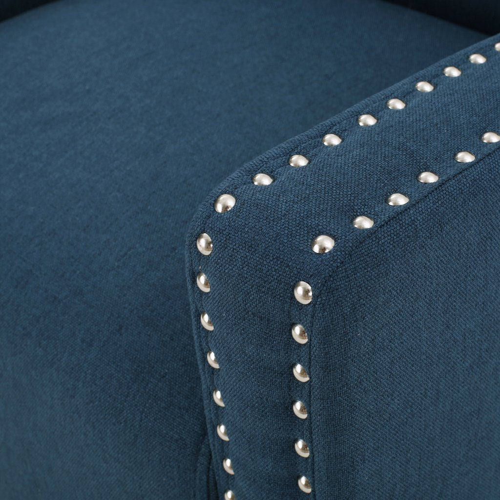 Camden Linen Fabric Studded Armchair in Dark Blue 3