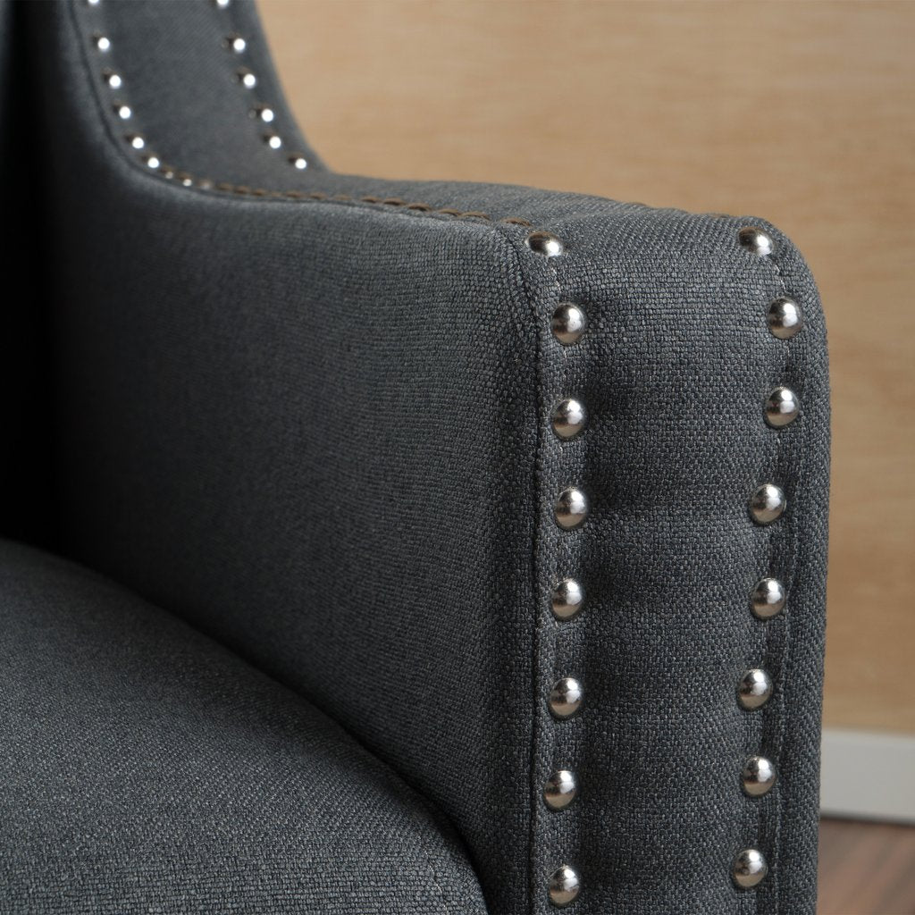 Camden Linen Fabric Studded Armchair in Dark Grey 3
