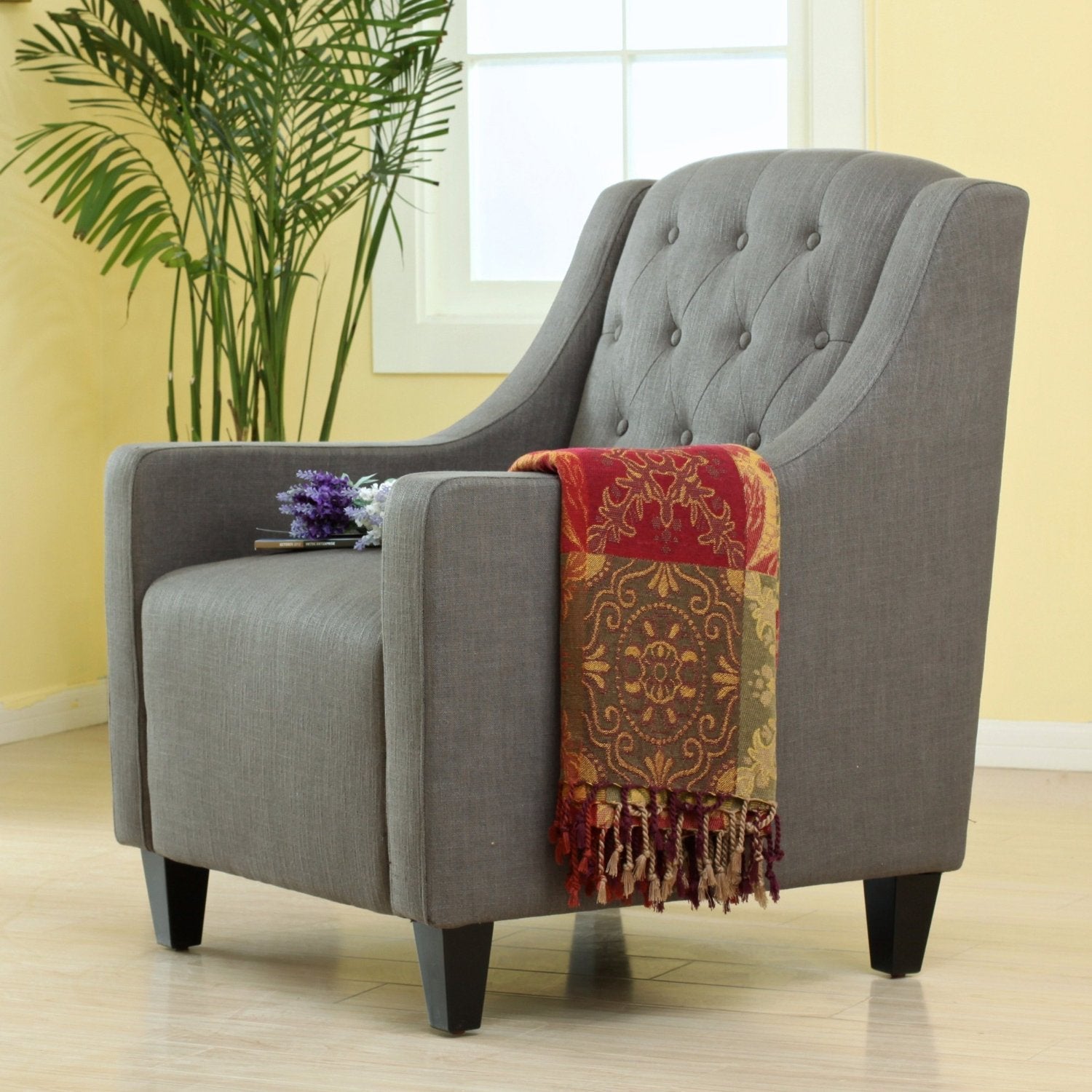 Canberra Fabric Armchair & Ottoman in Grey Linen 3