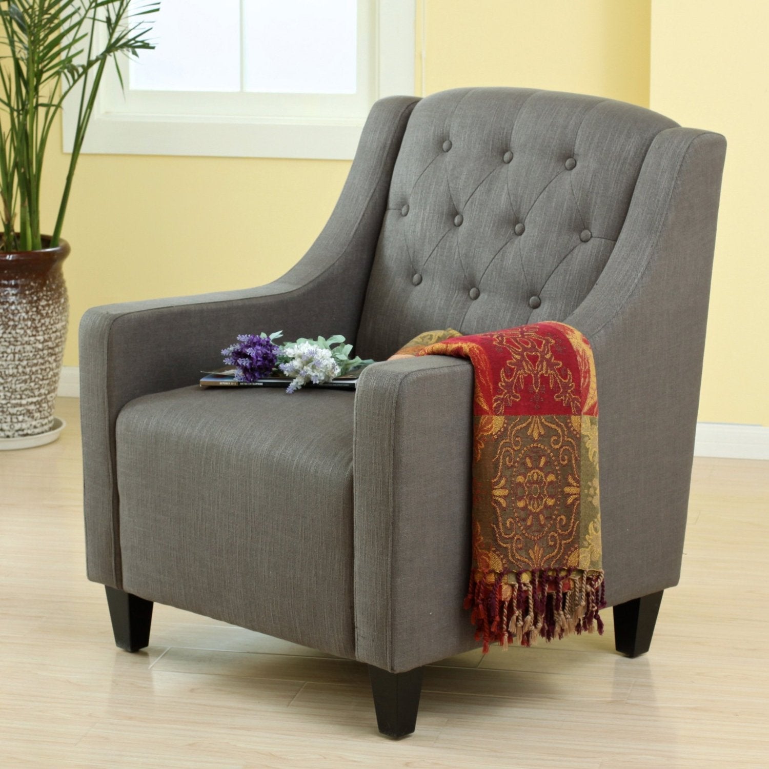 Canberra Fabric Armchair & Ottoman in Grey Linen 4