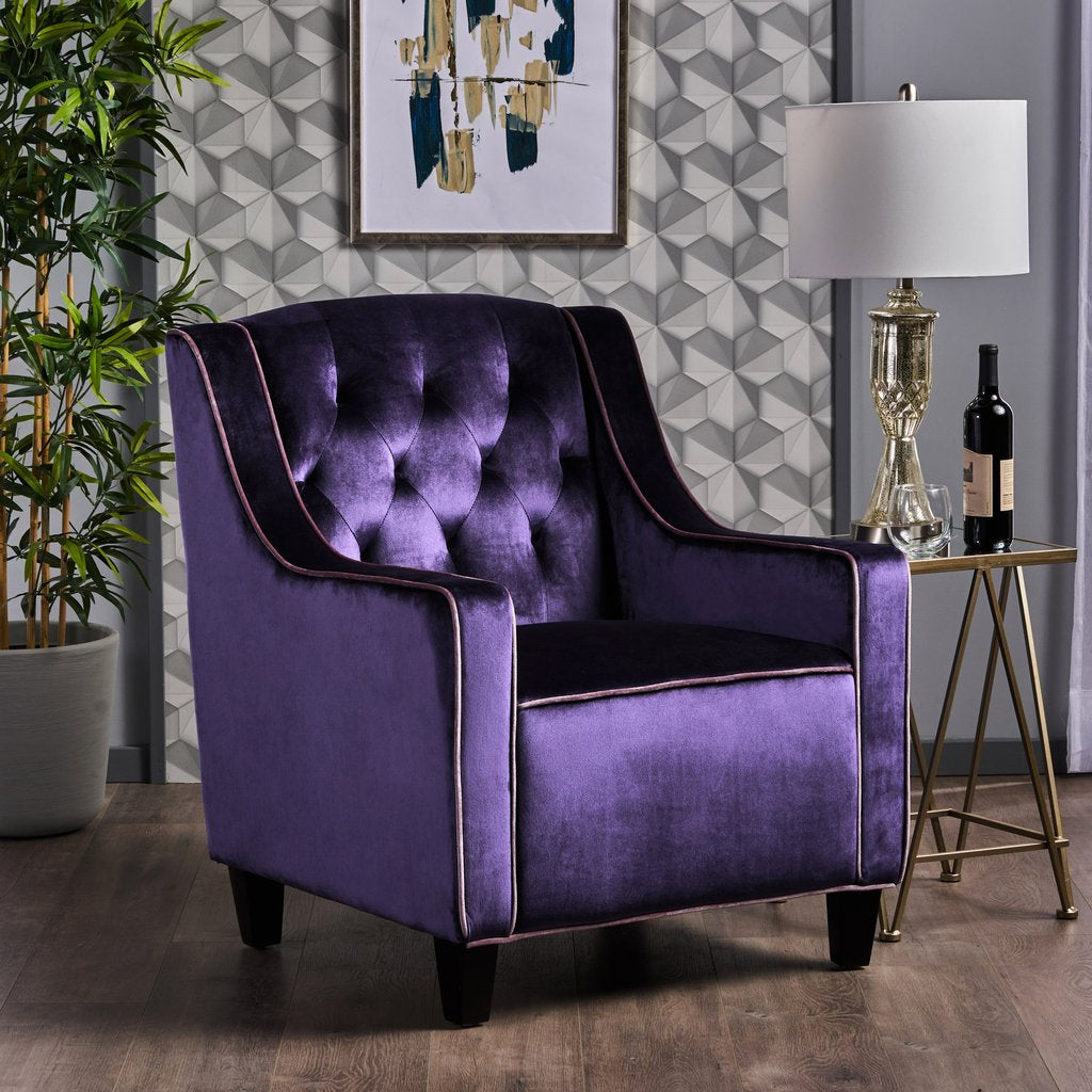 Lara Two Tone Tufted Plum New Velvet Club Armchair