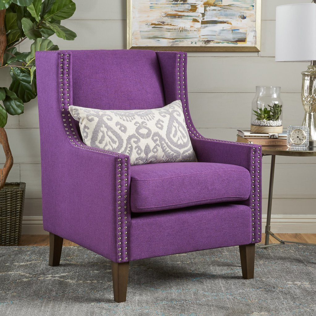 Cecilia Classic Studded Purple Wingback Club Armchair 4