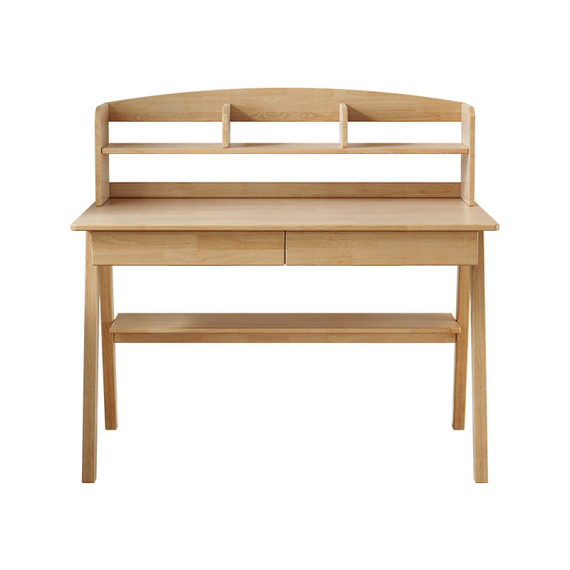 Solid Wood Study Desk with Shelf and Drawers/Rubberwood/Home Office Desk 5