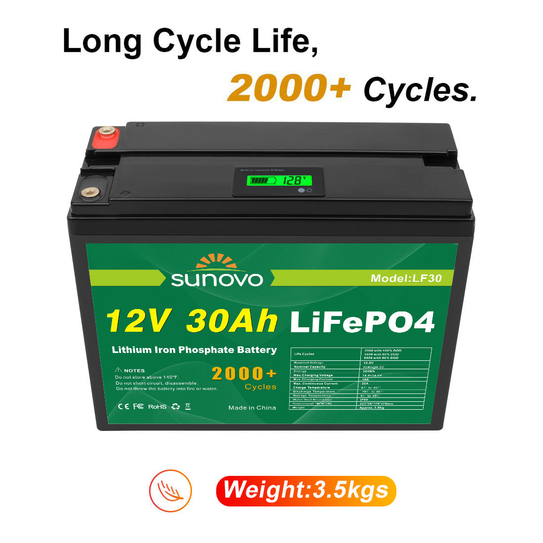 Samland 12V 30AH Deep Circle Lifepo4 Battery Rechargeable Lithium 5