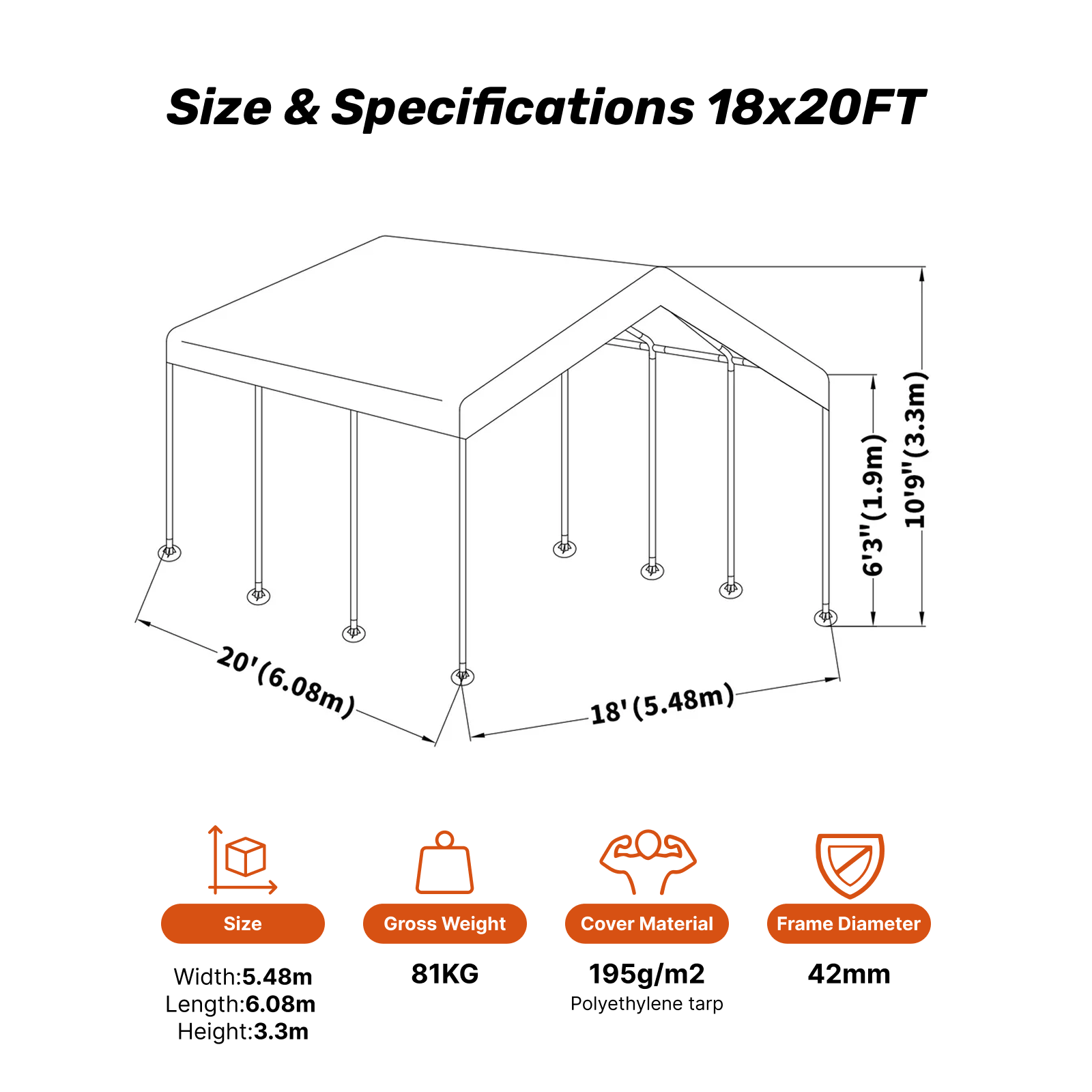 Samland Portable Carport Garage Shelter Canopy Double Size 18x20FT 5