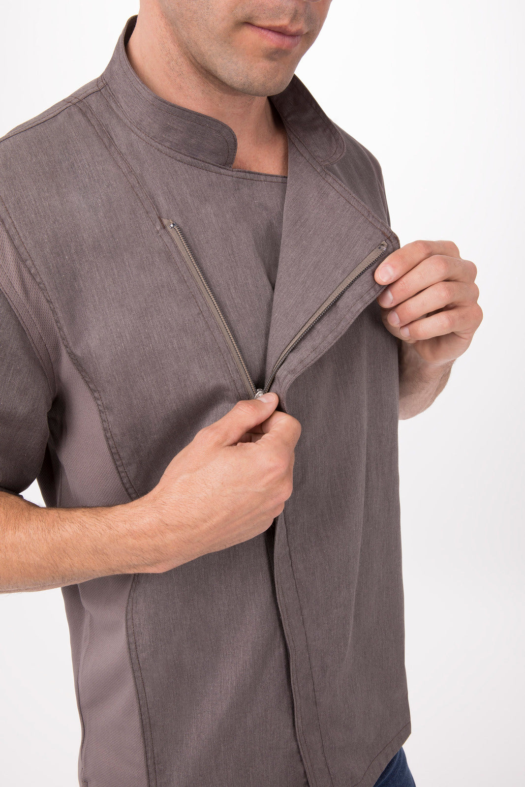Hartford Men's Graphite Grey Zipper XL Chef Jacket by Chef Works 4