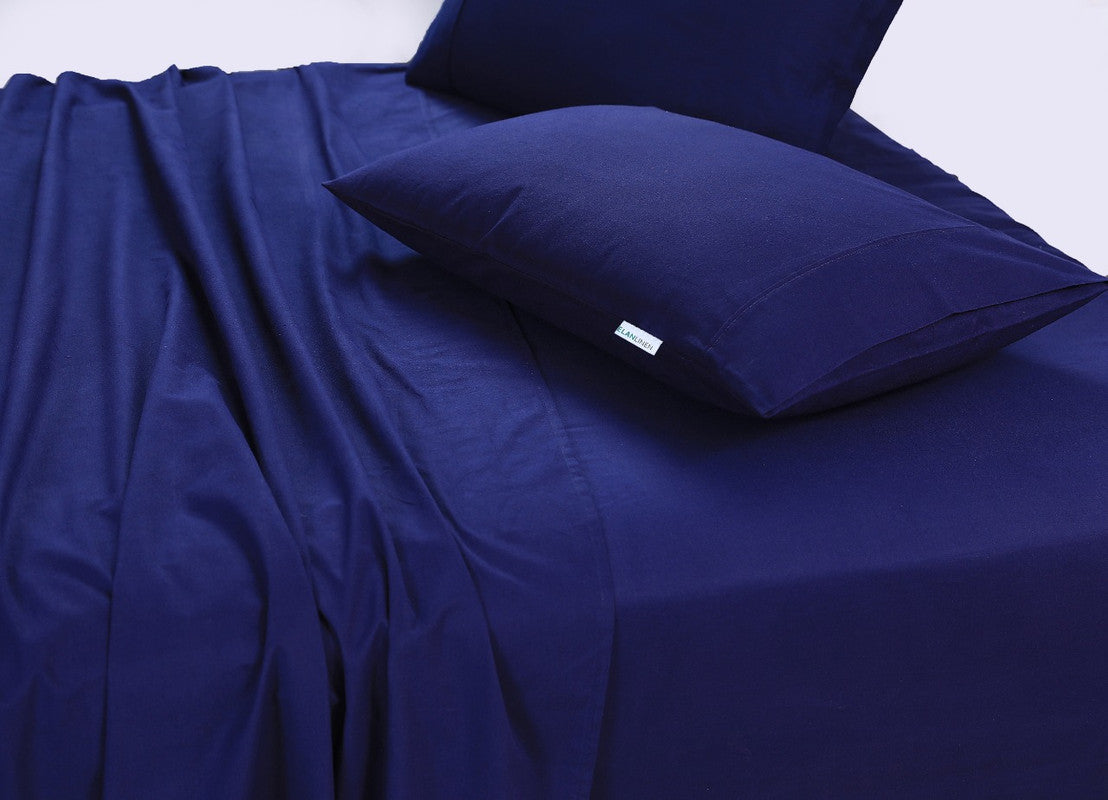 Elan Linen 100% Egyptian Cotton Vintage Washed 500TC Navy Blue 50 cm Deep Mega Queen Bed Sheets Set 3