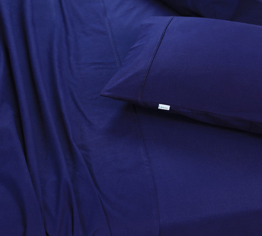 Elan Linen 100% Egyptian Cotton Vintage Washed 500TC Navy Blue 50 cm Deep Mega Queen Bed Sheets Set 4