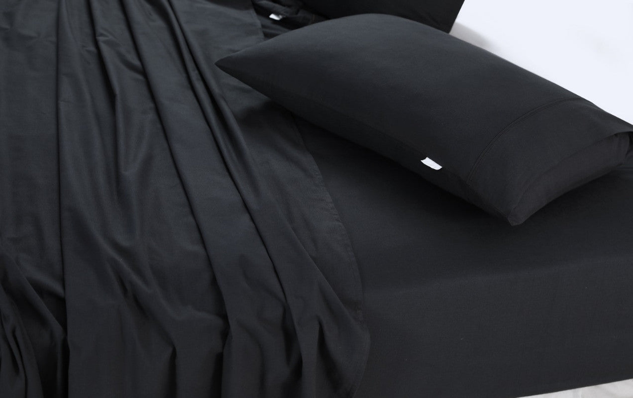 Elan Linen 100% Egyptian Cotton Vintage Washed 500TC Charcoal Single Bed Sheets Set 4