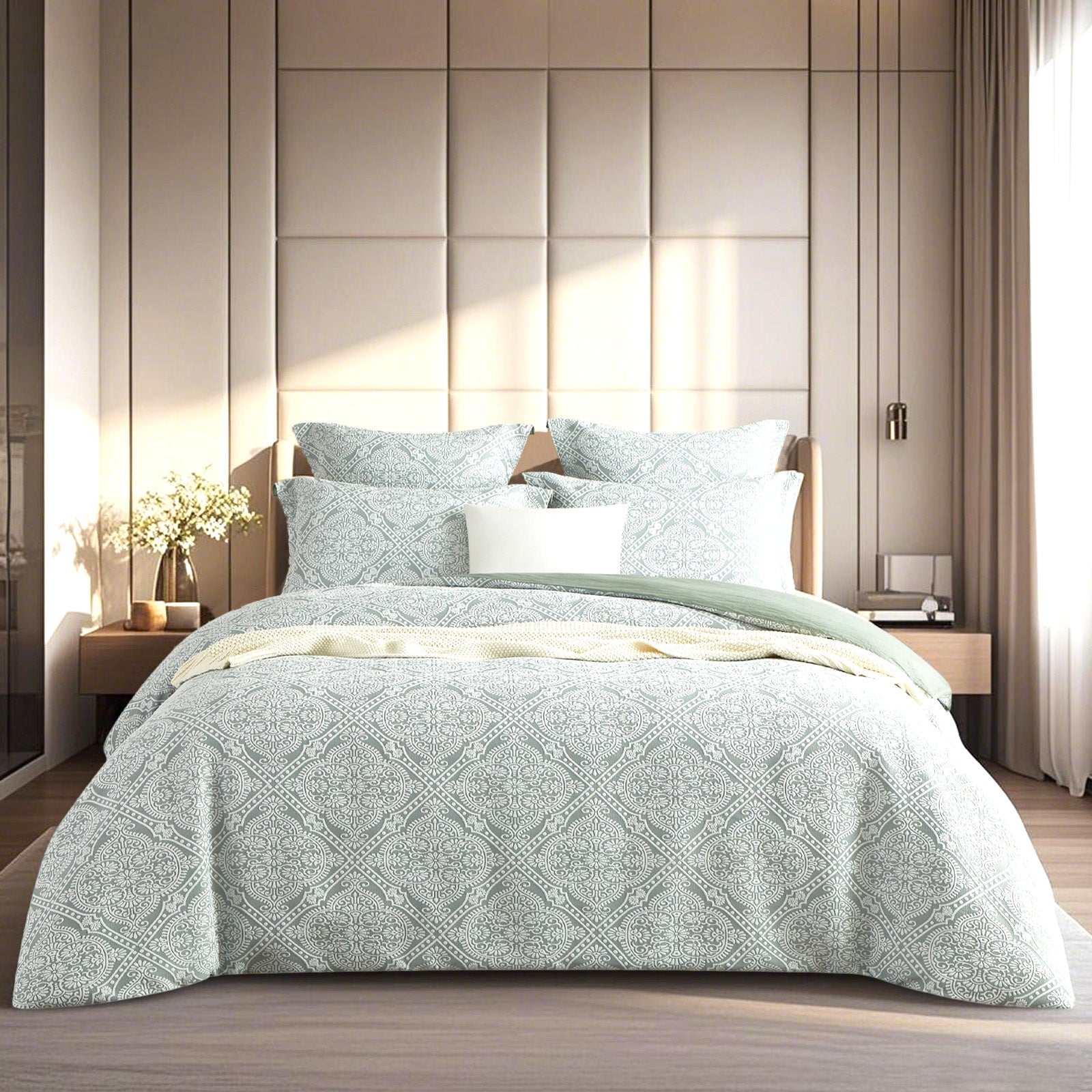 Mayfair Sage Jacquard Super King Quilt Cover Set by Renee Taylor