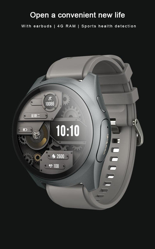 2-in-1 Smartwatch w/Earphones & Charging Dock | 4GB MP3, Health Tracker | Titanium Grey | World’s First Patented 4
