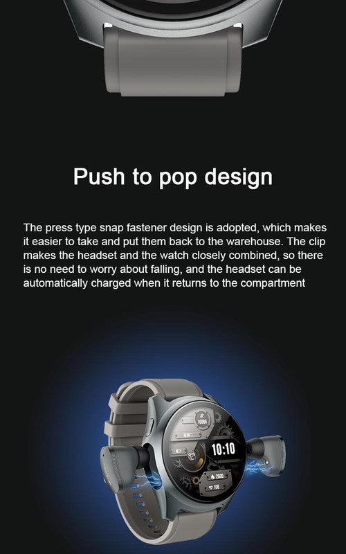 2-in-1 Smartwatch w/Earphones & Charging Dock | 4GB MP3, Health Tracker | Titanium Grey | World’s First Patented 6