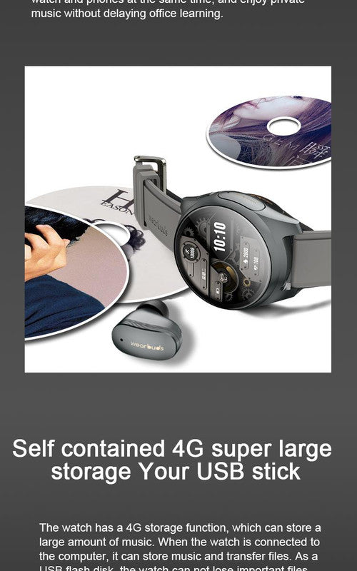 2-in-1 Smartwatch w/Earphones & Charging Dock | 4GB MP3, Health Tracker | Titanium Grey | World’s First Patented 10