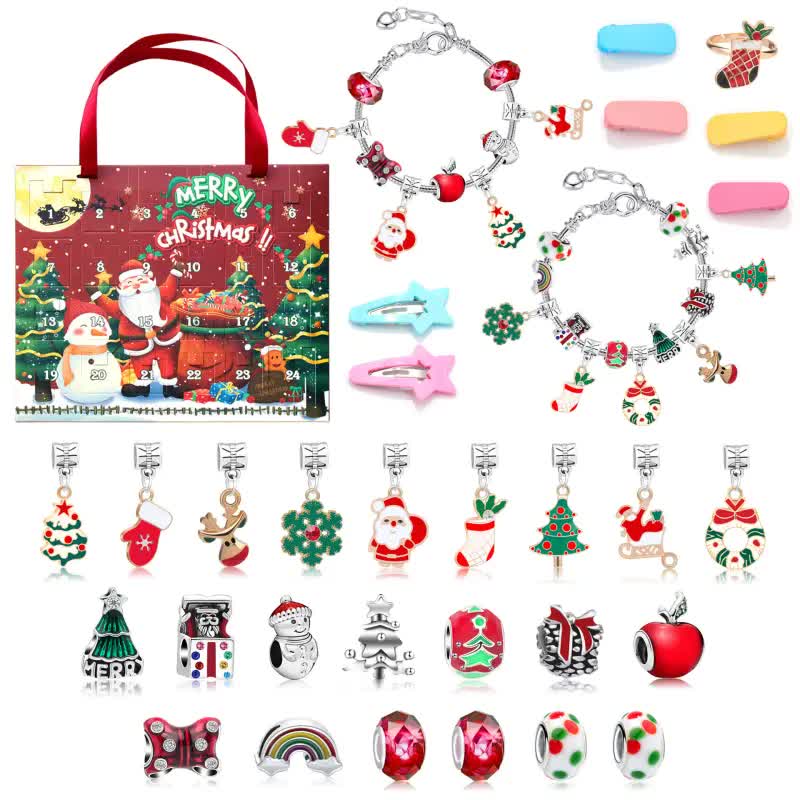 Christmas Advent Calendar 2025 Girls, 24 Days Xmas Countdown Calendar Jewelry Bracelet Set, DIY Bracelets Ornament Christmas Vacation Advent Calendar, Christmas Gift Set for Girls Boys Kids Women 3