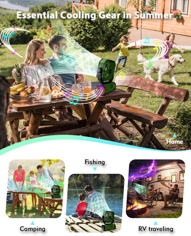 20000mAh Portable Camping Fan, Rechargeable Battery Operated Oscillating Camp Tent Fan W/Remote control, 4 Speeds, LED lights & 360° Rotation Hook for Outdoor RV Travel Green 6