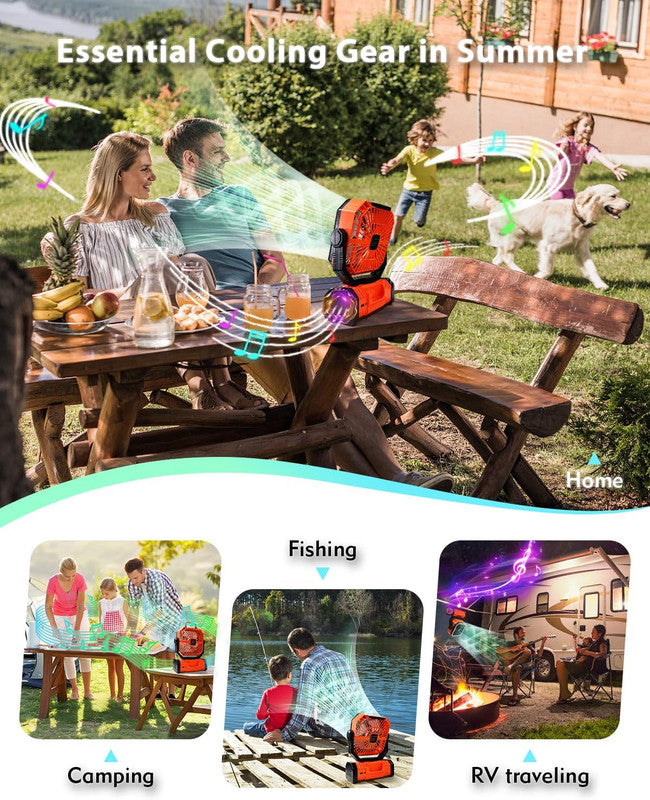 20000mAh Portable Camping Fan, Rechargeable Battery Operated Oscillating Camp Tent Fan W/Remote control, 4 Speeds, LED lights & 360° Rotation Hook for Outdoor RV Travel Orange 4