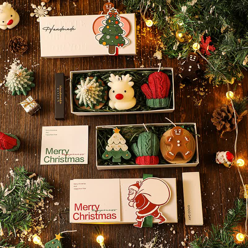 3PCS Christmas Scented Candle Gift Set - Elk, Tree, Gingerbread Man, Glove Shaped for Women, Xmas Home Decor, Party, Bedroom, Table Decorations 3