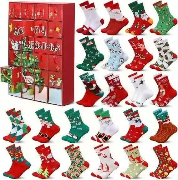 Advent Calendar 2025 Adult Men 24 Days of Christmas Cotton Socks US 7-13 Fun Christmas Sock Advent Calendar for Men Funny Gifts for Dad Boyfriend Husband Brother Random Socks Gift Box 3