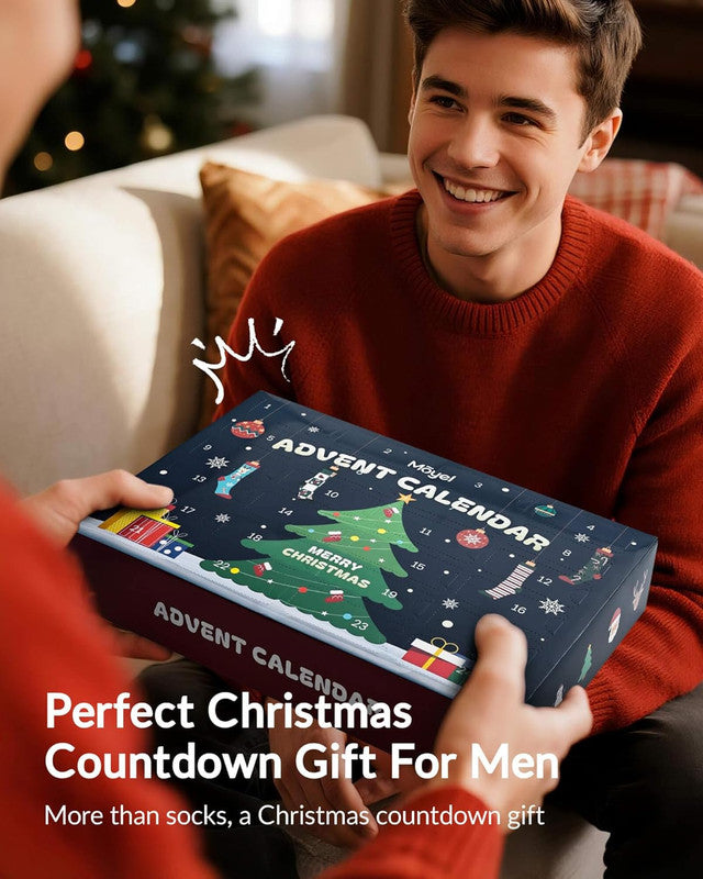 Advent Calendar 2025 Adult Men 24 Days of Christmas Cotton Socks US 7-13 Fun Christmas Sock Advent Calendar for Men Funny Gifts for Dad Boyfriend Husband Brother Random Socks Gift Box 6