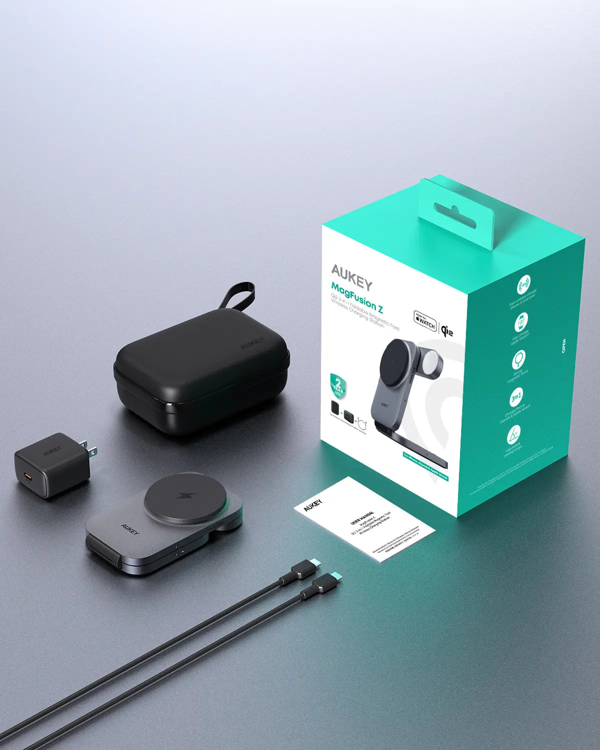 Aukey MagFusion Z Qi2 3-in-1 Foldable Magnetic Fast Wireless Charging Station (LC-MC312) 6