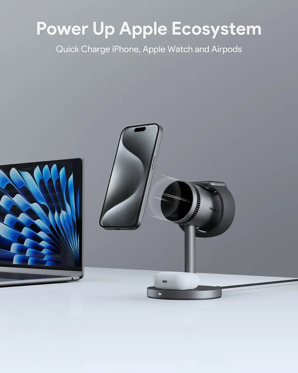 Aukey MagFusion 3-in-1 Pro Qi2 Magnetic Fast Wireless Charging Station with Active Cooling (LC-MC311A) 3